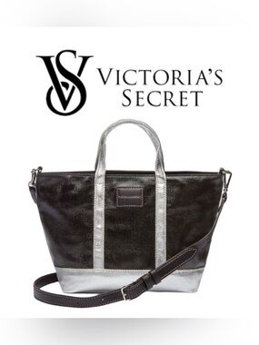 Victoria's Secret Crossbody Bag 2017 Small Tote Metallic Silver, Black, &Pink EC